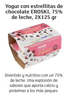 Yogur con estrellitas de chocolate EROSKI, 75% de leche, 2X125 gr