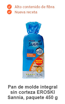 Pan de molde integral sin corteza EROSKI Sannia, paquete 450 g