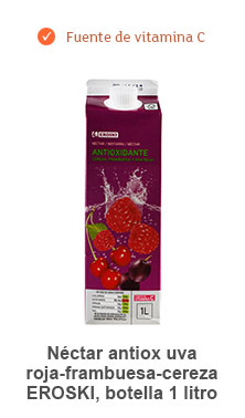 Néctar antiox uva roja-frambuesa-cereza EROSKI, botella 1 litro