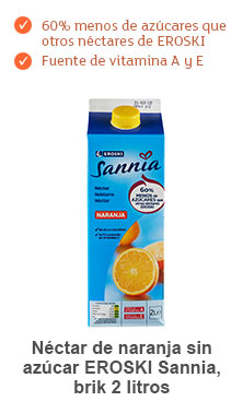 Néctar de naranja sin azúcar EROSKI Sannia, brik 2 litros