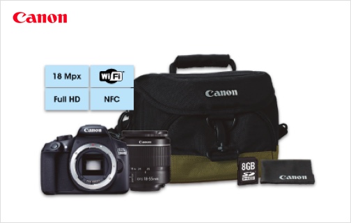 Cámara EOS1300 18-55 DC + bolso + gamuza + tarjeta memoria 8 GB