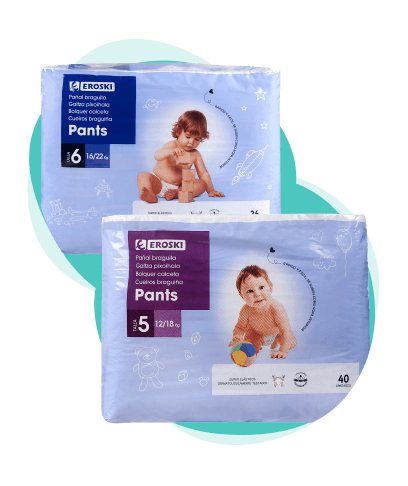 Pañal canal absorbente 17-22 kg Talla 6 EROSKI, paquete 25 uds