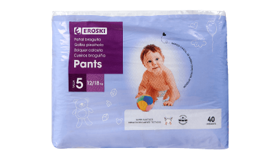Pants canal absorbente 12-18 kg Talla 5 EROSKI, paquete 40 uds.