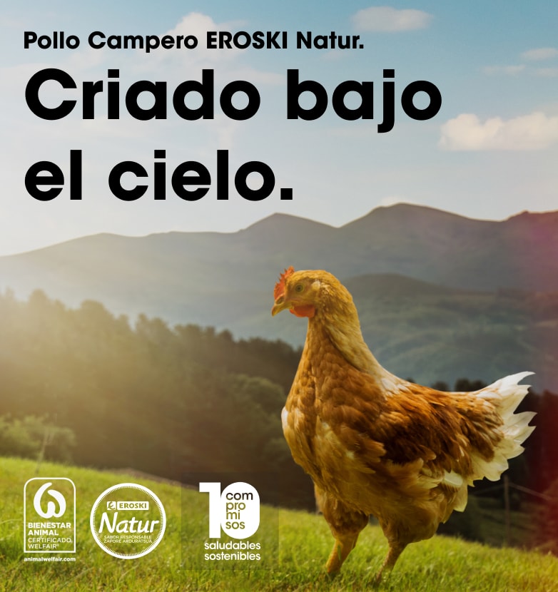 Nuevo pollo campero Eroski Natur. Criado bajo el cielo