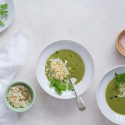 Sopa de brócoli con arroz integral