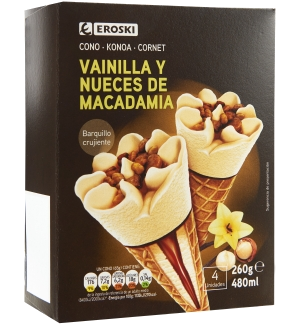 Nuevos helados EROSKI vainilla y nueces de macadamia