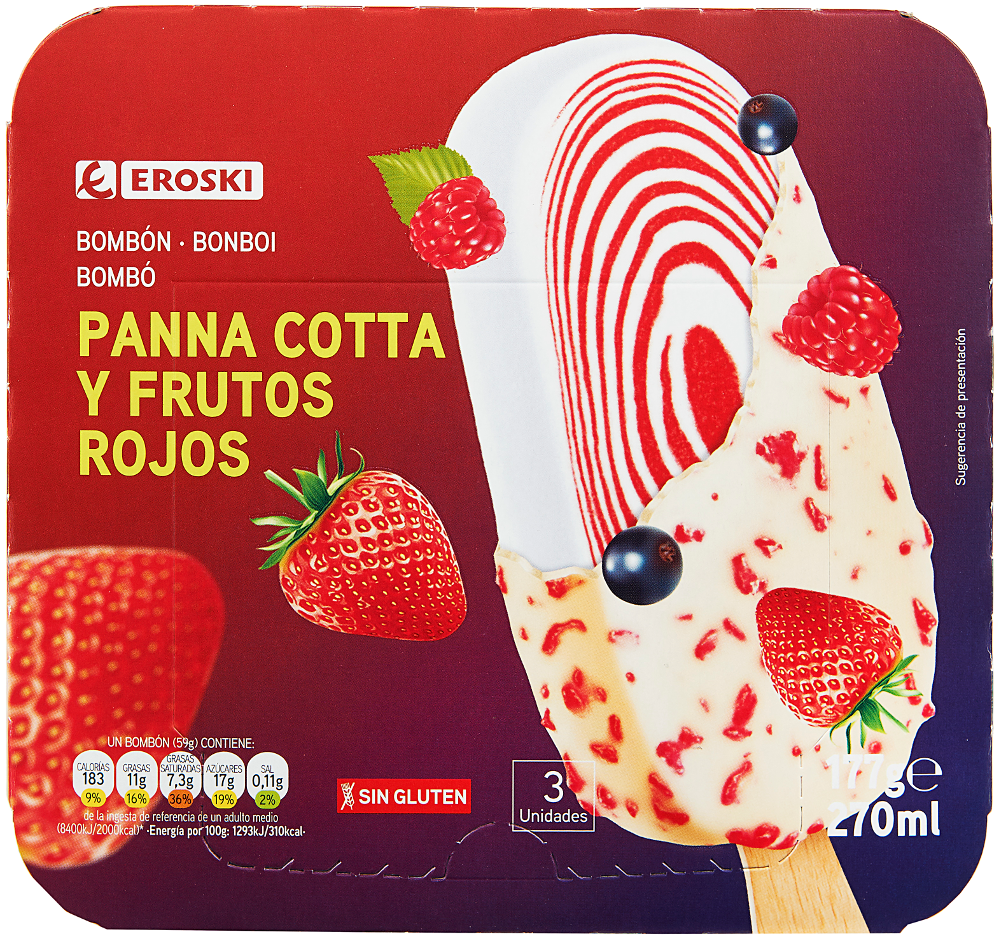 Nuevos helados EROSKI Bombón Panna Cotta y frutos rojos