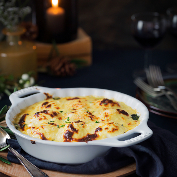 Huevos mollet Eroski SELEQTIA con espinacas y gratinado de salsa mornay