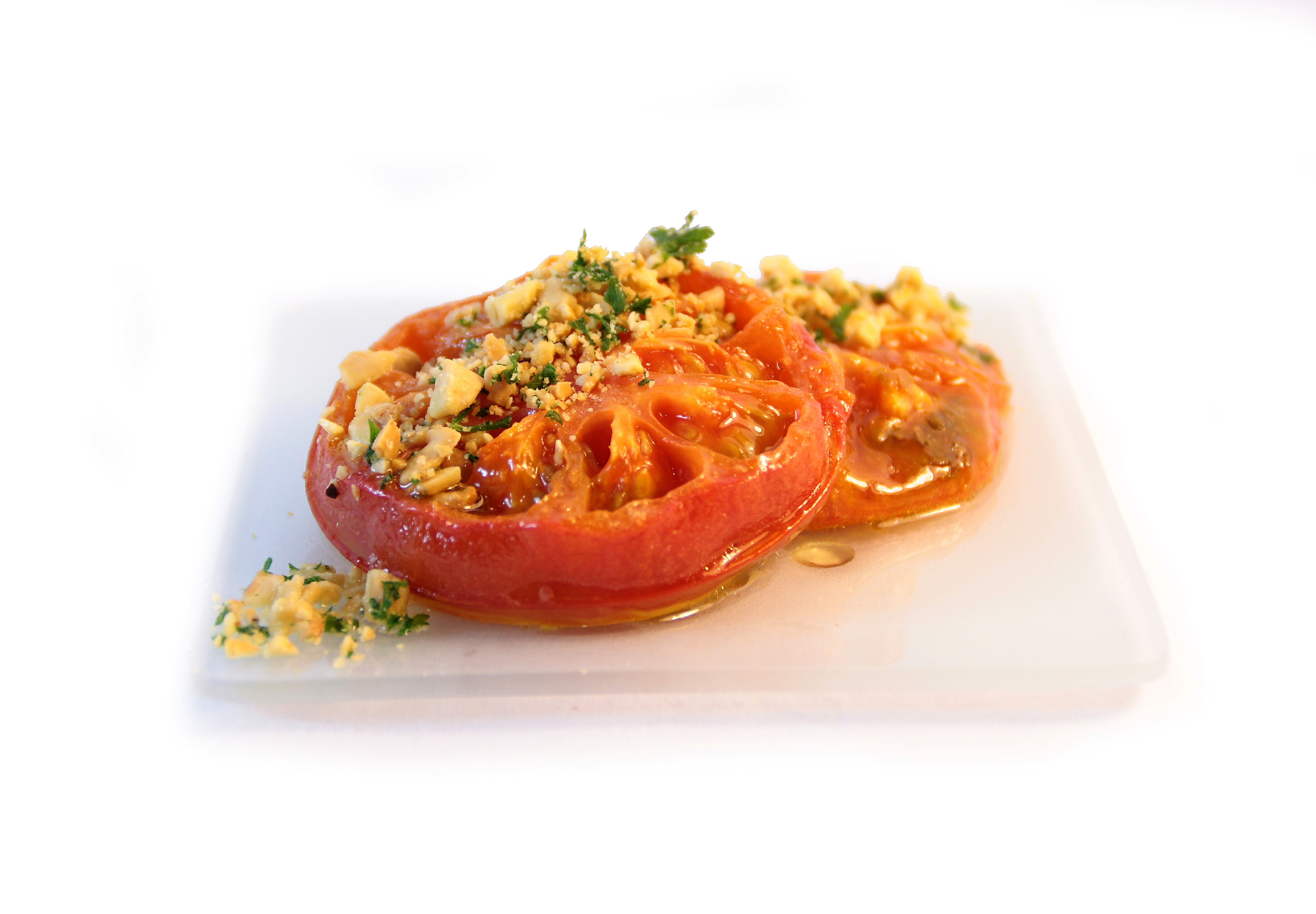 Tomates al horno con majado de frutos secos