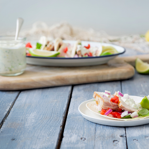 Tacos de atún con mermelada agridulce de ciruela EROSKI Sannia