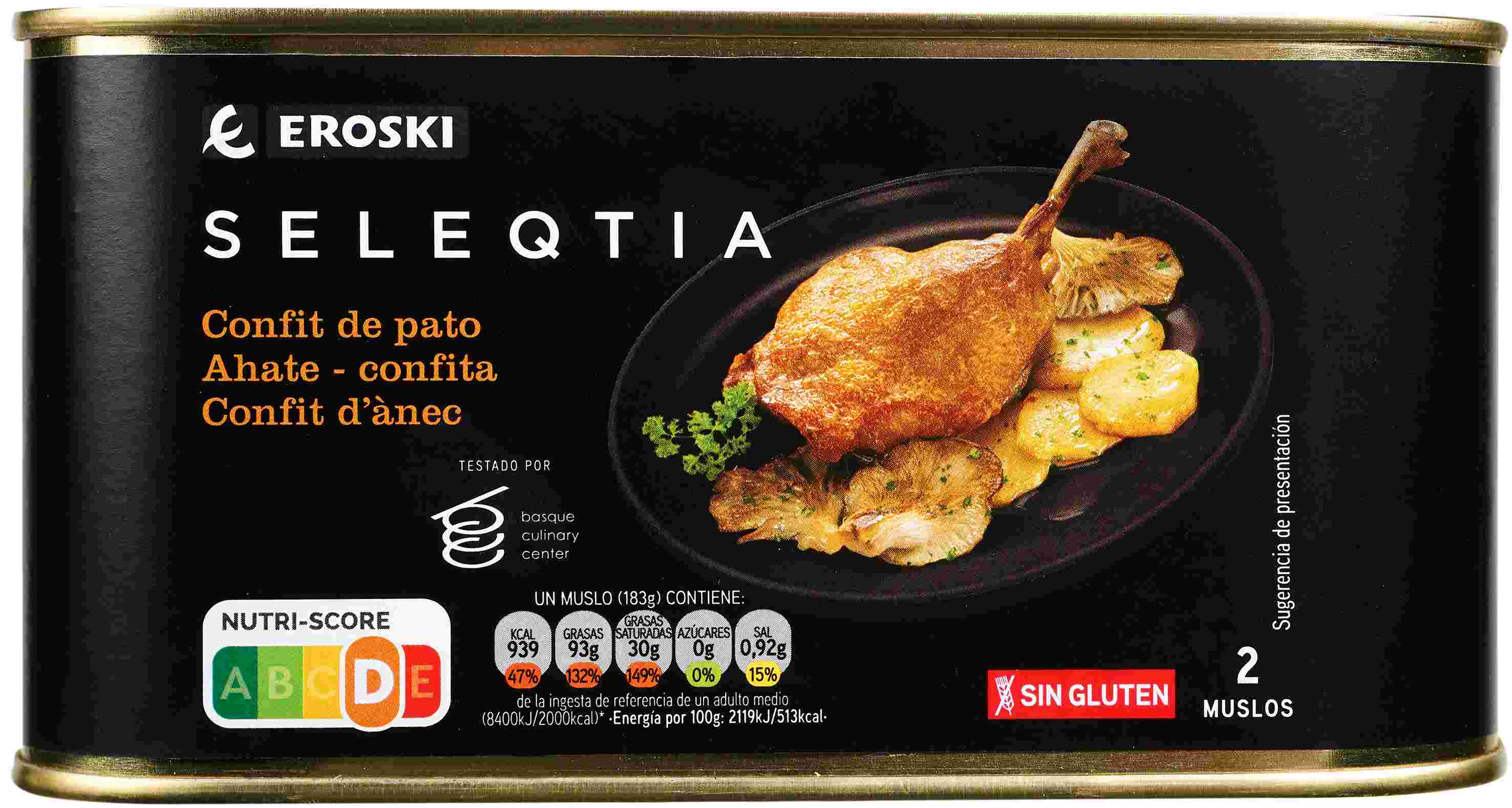EROSKI SELEQTIA Confit de pato Eroski SELEQTIA, lata 600 g