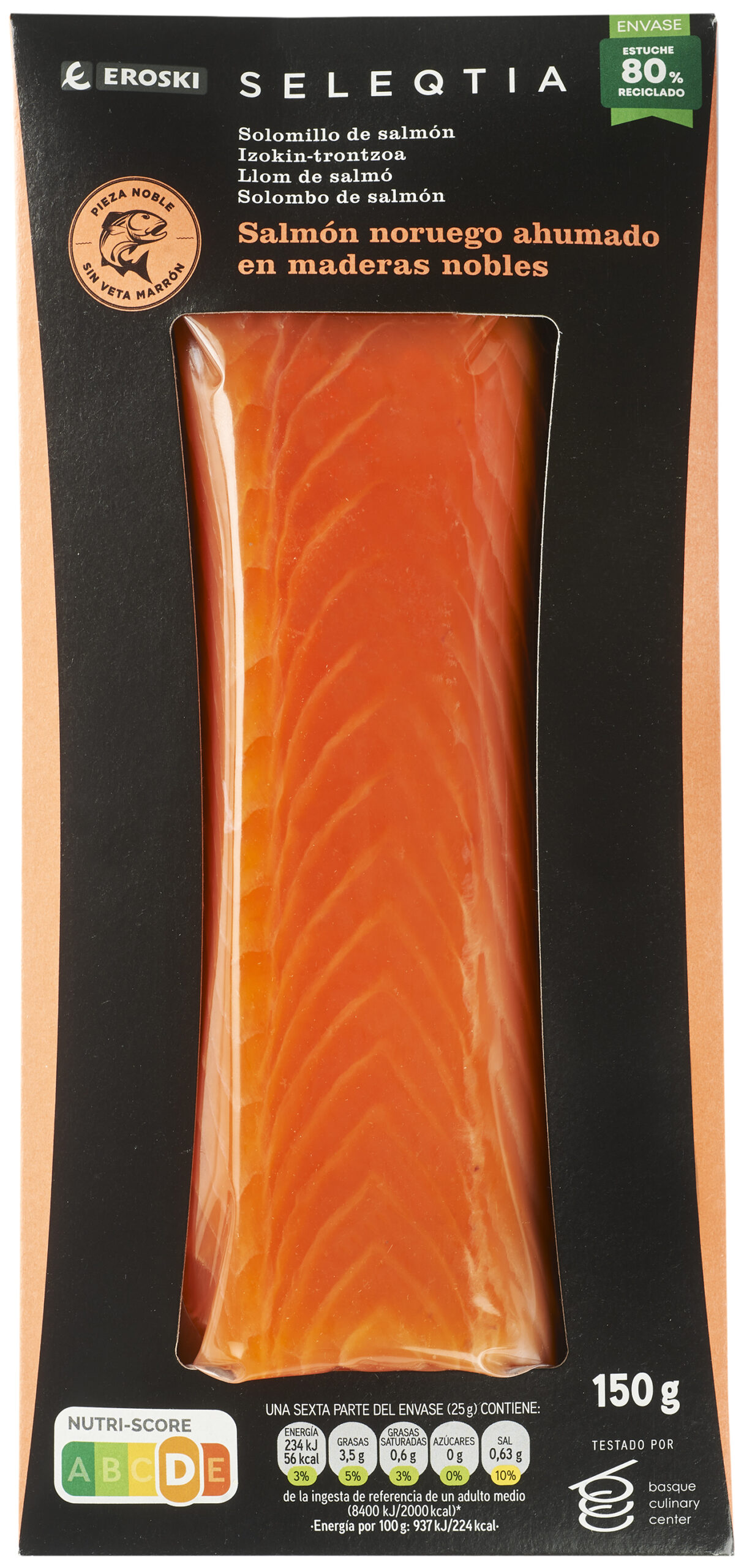 EROSKI SELEQTIA Lomo de salmón ahumado