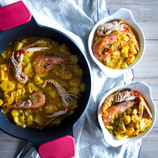 Chupito de camembert y langostino crujiente
