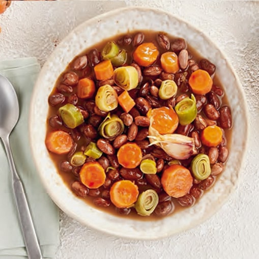 Alubias pintas con puerros fritos