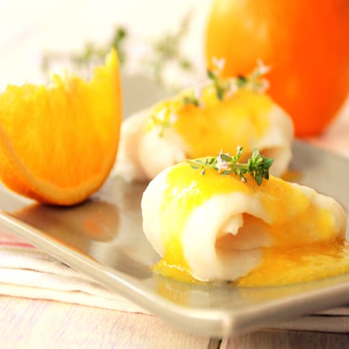 Lenguado fileteado con salsa de naranja