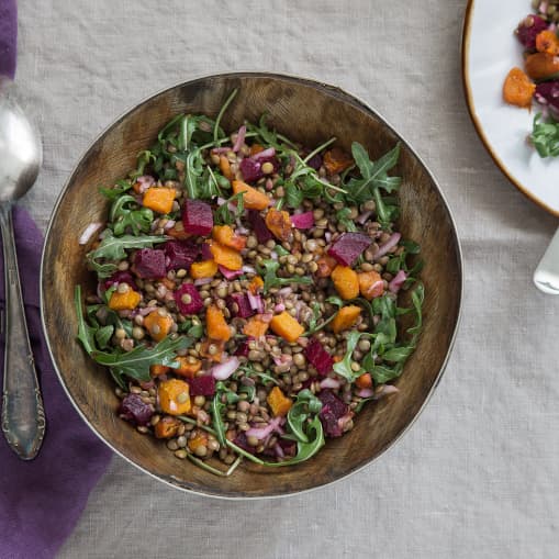 Ensalada de Verduras al horno y lentejas