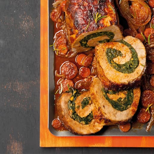 Ternera rellena con espinacas y castañas