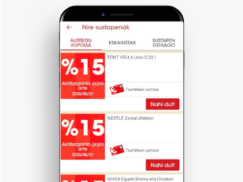 Captura de la pantalla de vales de la app