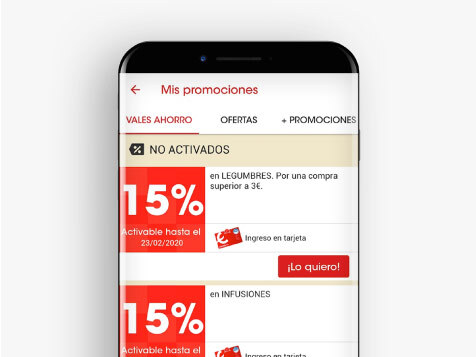 Captura de la pantalla de vales de la app