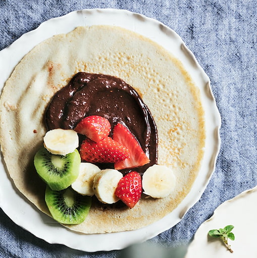 Crepes integrales con crema de choco y avellana y frutas