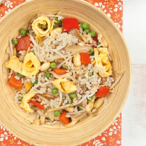 Arroz integral con verduras y tortilla