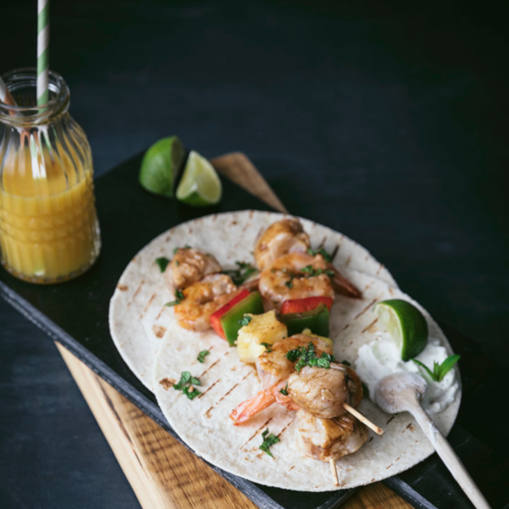 Zapo- eta langostino-burruntziak tzatziki saltsarekin