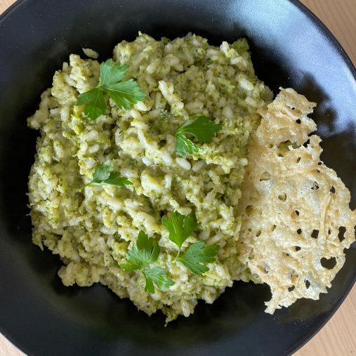 Risotto de brócoli con queso roncal