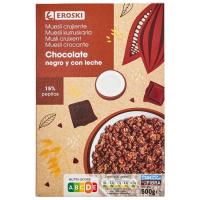 EROSKI Cereales muesli crunch con dos chocolates, caja 500 g