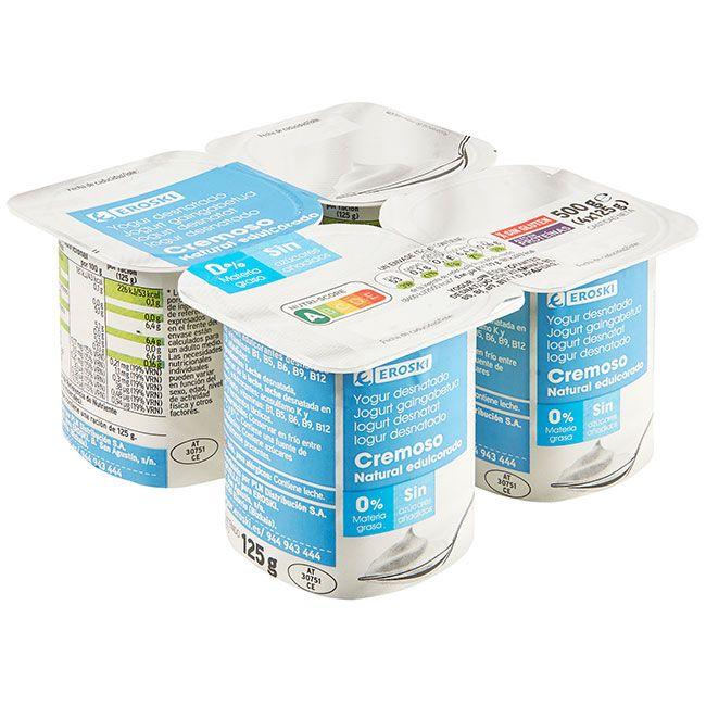 EROSKI Yogur natural cremoso edulcorado 0% 