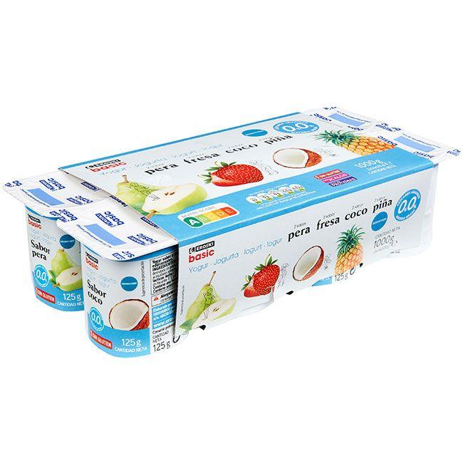 EROSKI basic Yogur 0,0% de fresa-piña-pera-coco 
