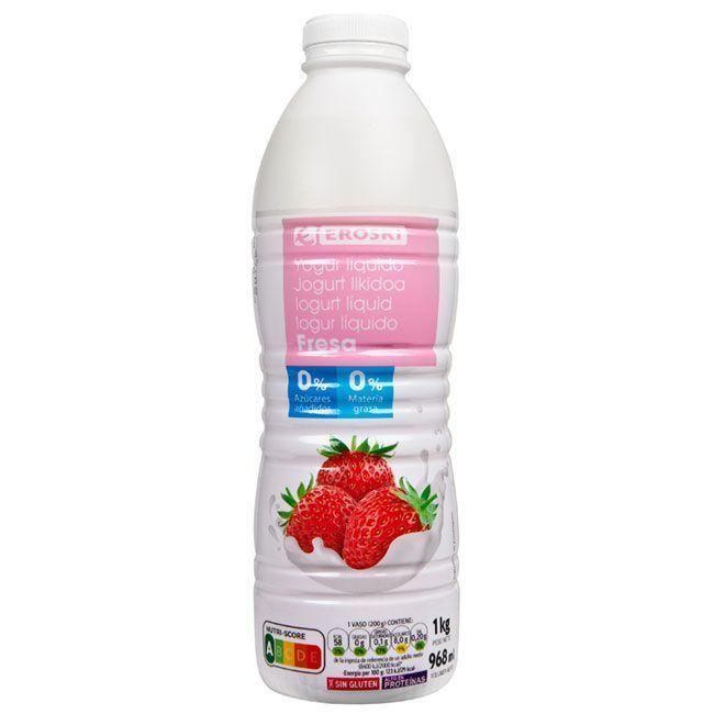 EROSKI Yogur líquido 0% de fresa 