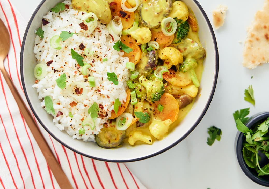 Curry vegano de setas y verdura