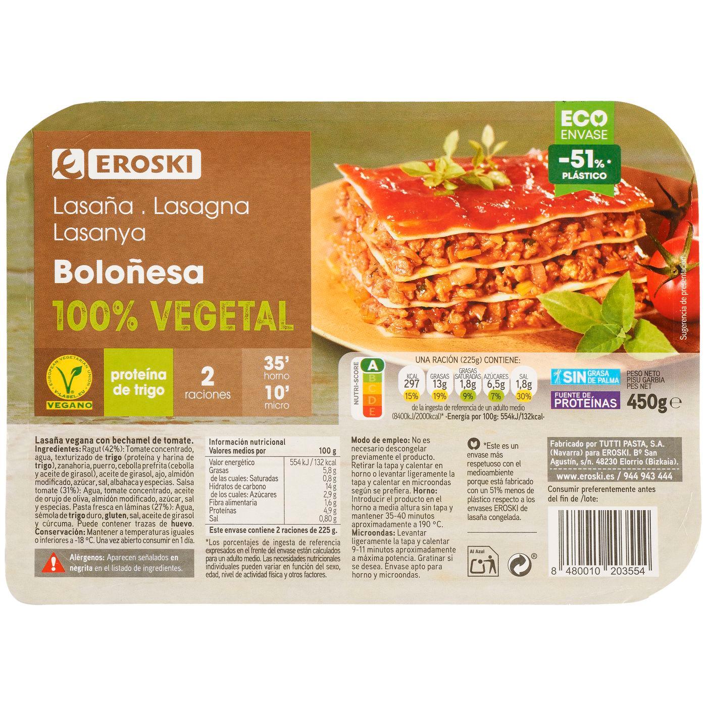 EROSKI VEGGIE Lasaña vegana de tomate