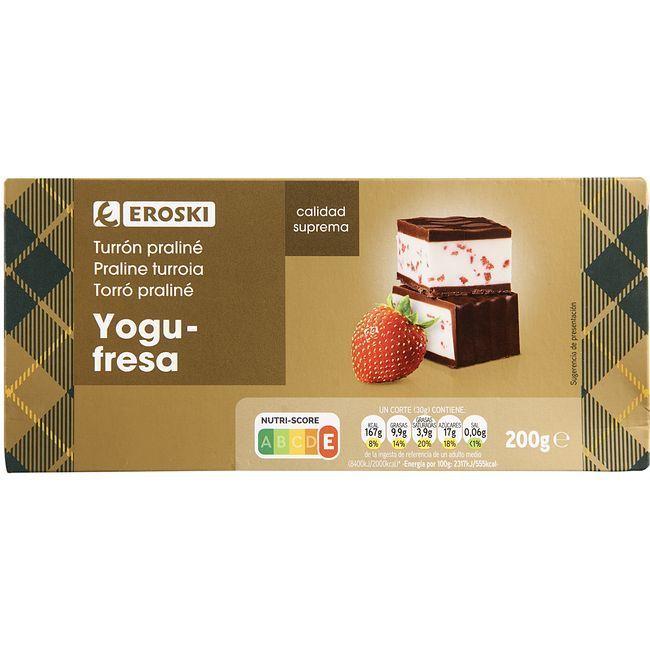 EROSKI Turrón de praliné-yogur de fresa