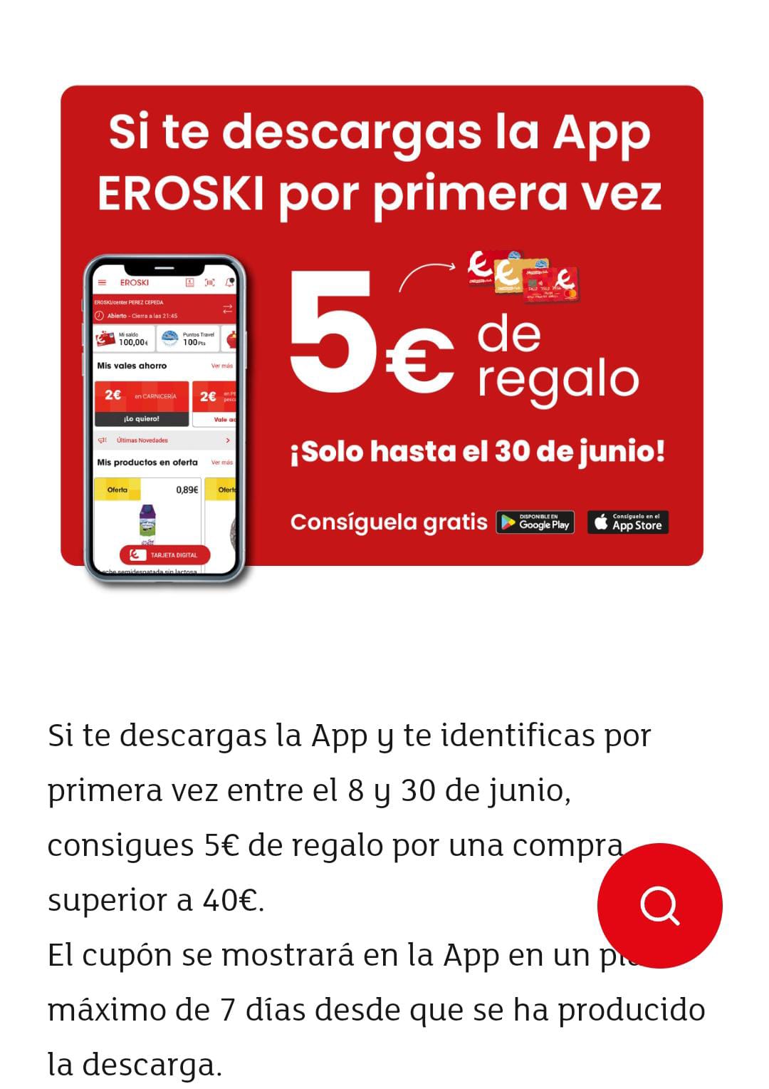 Captura de la pantalla de vales de la app