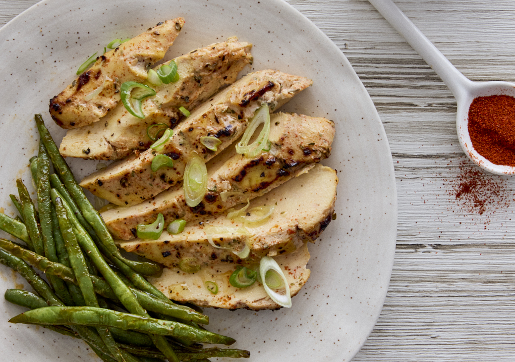 Pollo con judías crujientes en airfryer