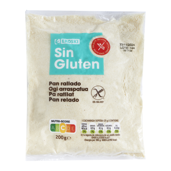 EROSKI sin gluten Pan rallado, paquete 200 g