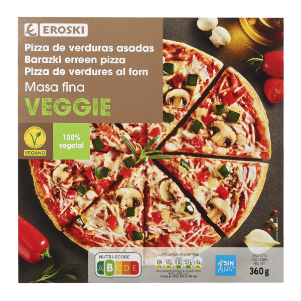 EROSKI veggie Pizza vegana, caja 360 g