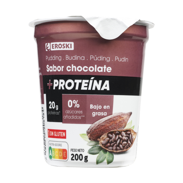 EROSKI Pudding +proteína sabor chocolate, tarrina 200 g