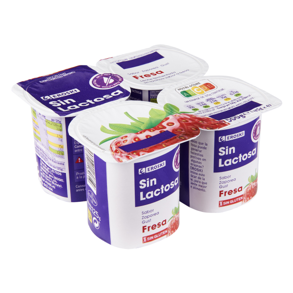EROSKI Preparado lácteo sin lactosa sabor fresa, pack 4x125 g