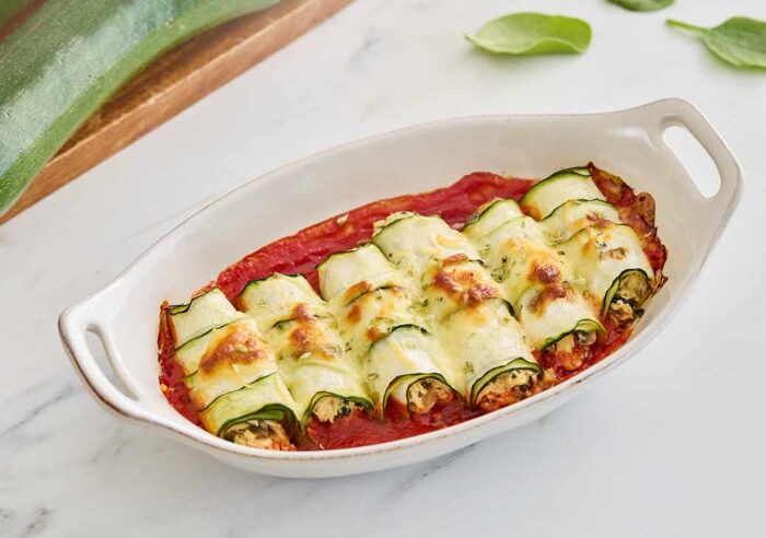 Canelones de calabacín y pollo