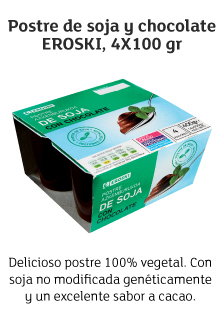 Postre de soja y chocolate EROSKI, 4X100 gr
